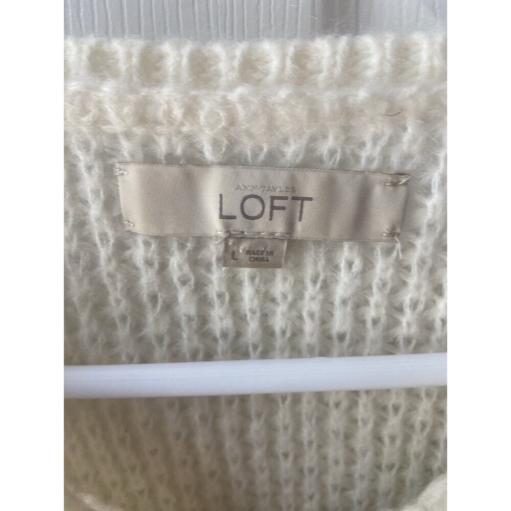 Pull Over Sweater Open Double Knit Round Neck Cream Womens Medium - Picture 2 of 6